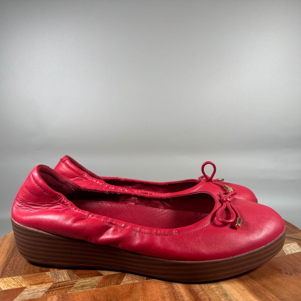 FitFlop Supercomff Adelle Red Leather Wedge Ballet Flats US 9 J02-203